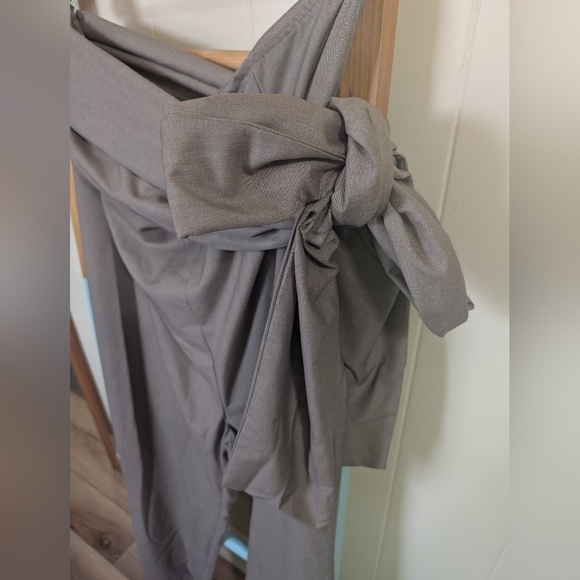 PrettyLittleThing Label Grey Dress Pant Wrap Waist Tailored Wide Leg Trouser NWT - Picture 3 of 7